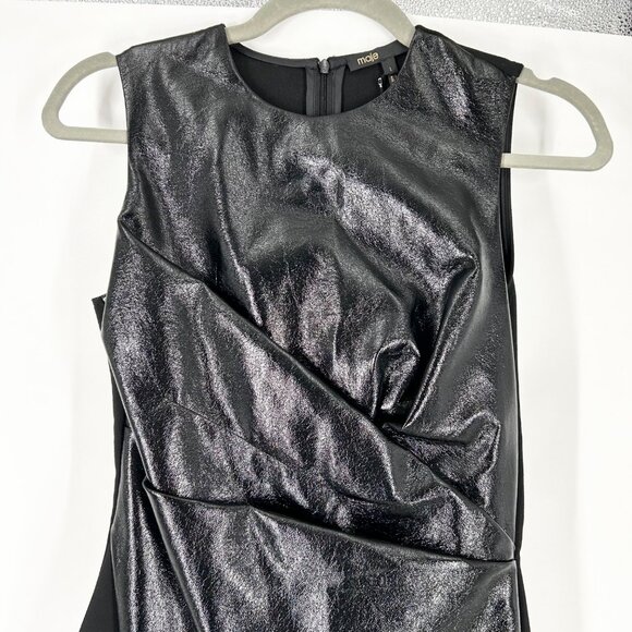 NWT Maje Faux Leather Drape Mini Dress - Picture 4 of 9